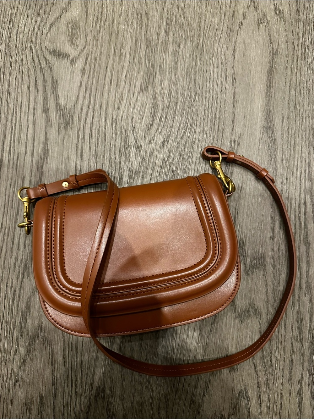 Zara Tan Saddle-Style Leather Crossbody